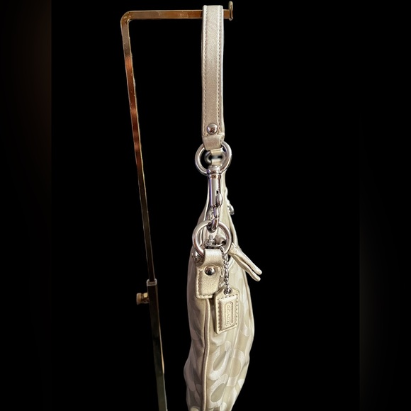 COACH Op Art Satin/Leather Small Handbag Shoulder Bag Beige - Picture 8 of 10